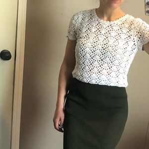 Michael Kors white crochet short sleeve top
